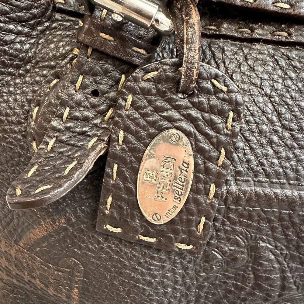 Fendi Selleria Villa Borghese Handbag Brown Leather Embossed Horse Purse - Picture 3 of 16
